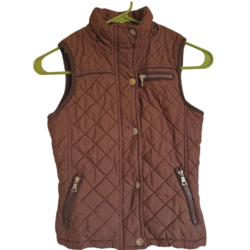 Girls Brown Puff Vest Zip Front Lined (8) B&H GIRLS